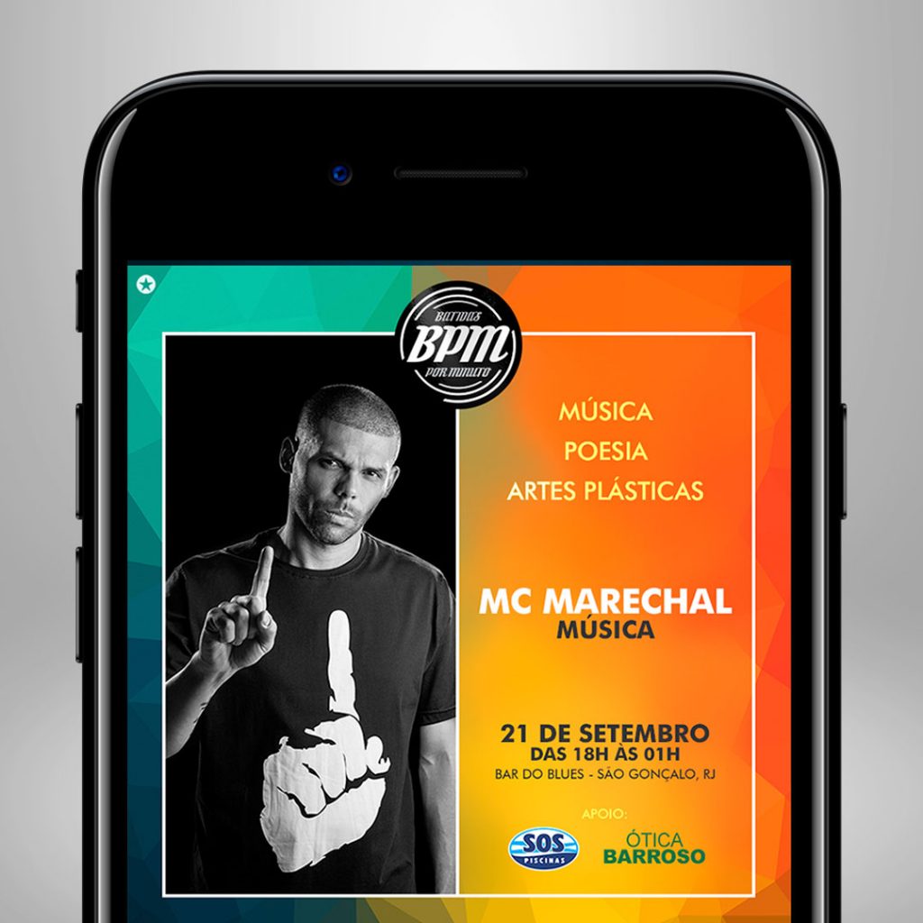 Criação e design de logotipo e identidade visual, impressão de panfletos publicitários e elaboração de mídias sociais para o projeto cultual BPM