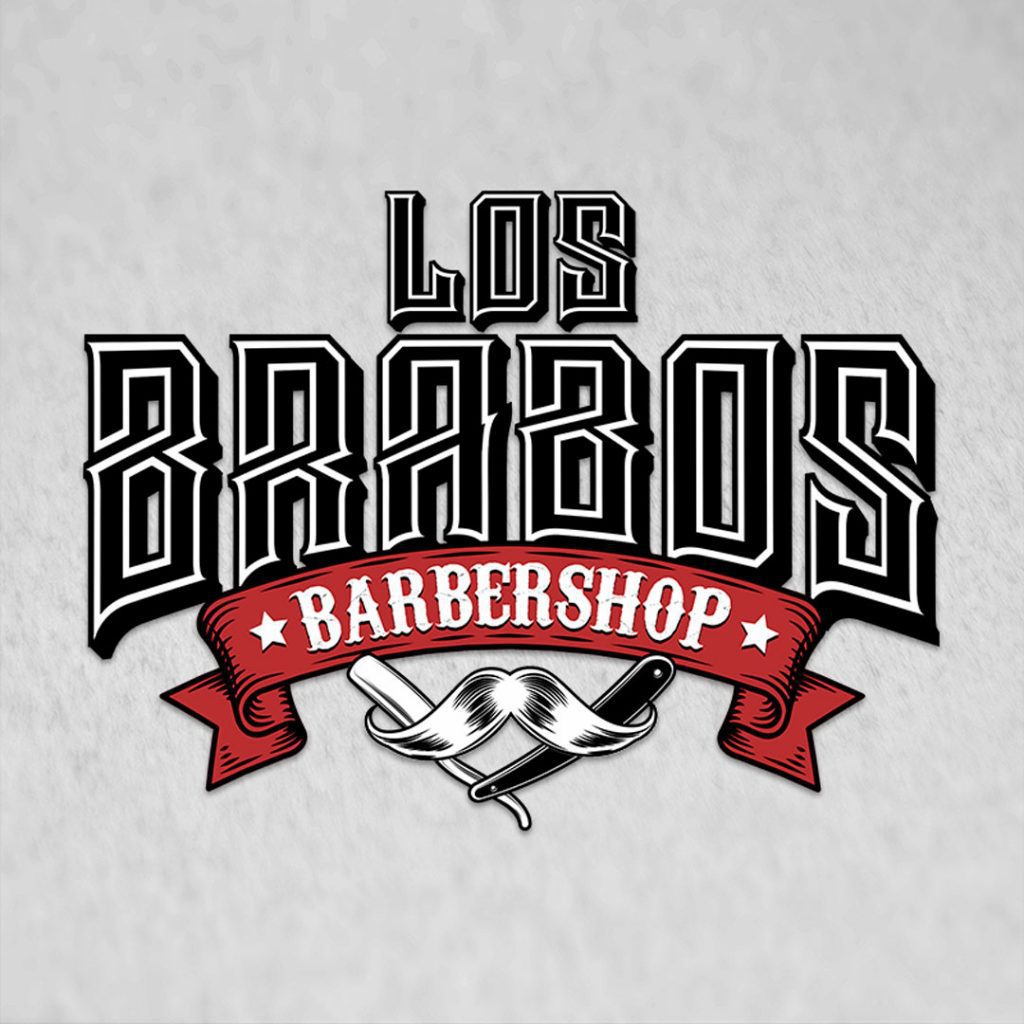 Criação e design de logotipo e identidade visual, impressão de letreiro externo e cartões fidelidade para a Los Brabos Barbershop
