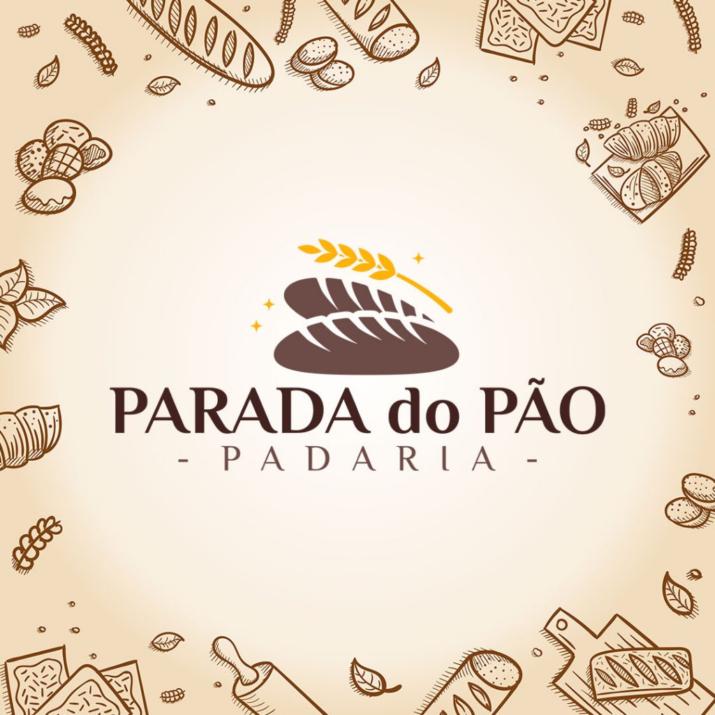 Criação e design de logotipo e identidade visual. Impressão de letreiro externo, adesivos, panfletos e cardápios para a Padaria Parada do Pão